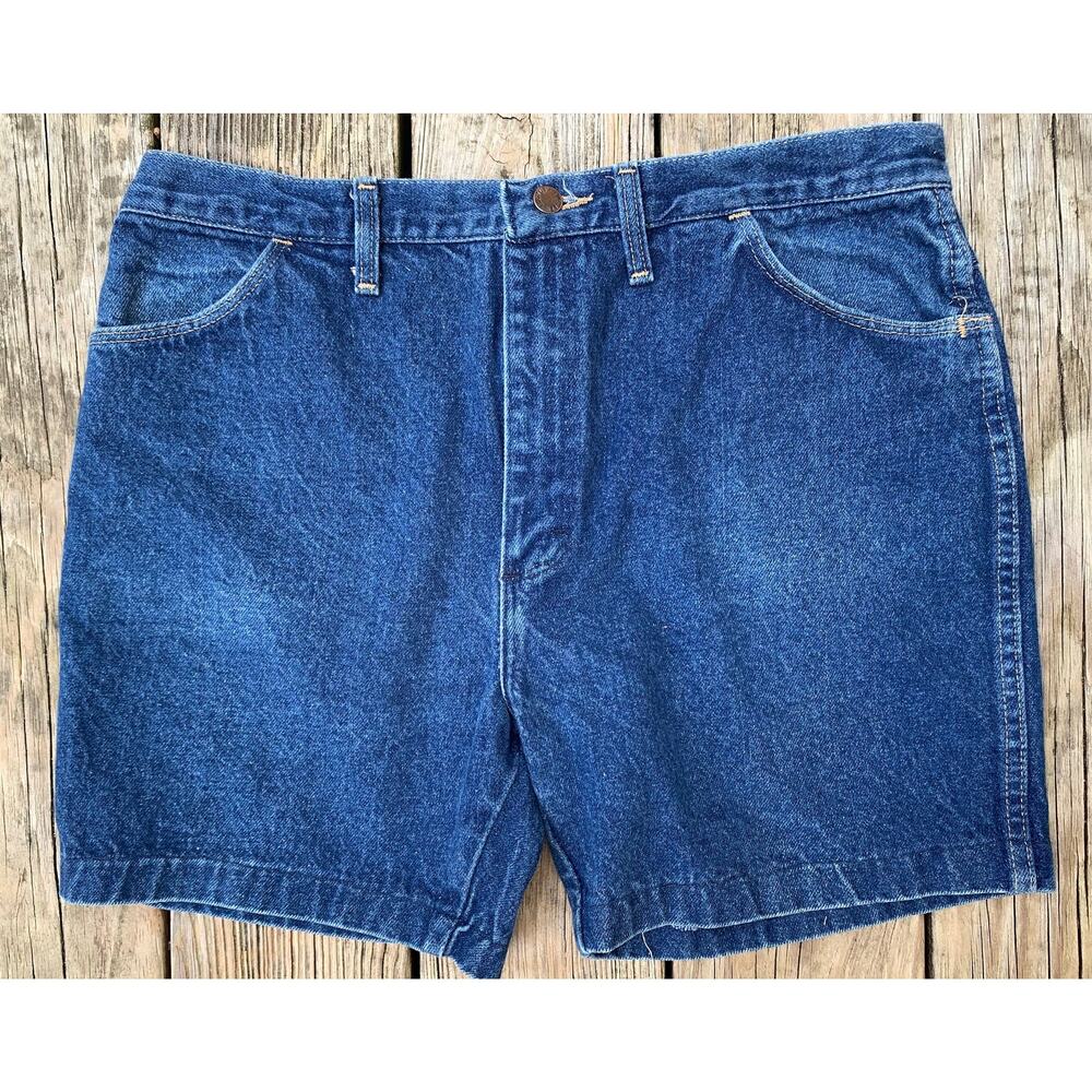 Vtg 70s Rustler Cutoff Jean Shorts Dark Wash Denim 38 High Waist Boot Zipper